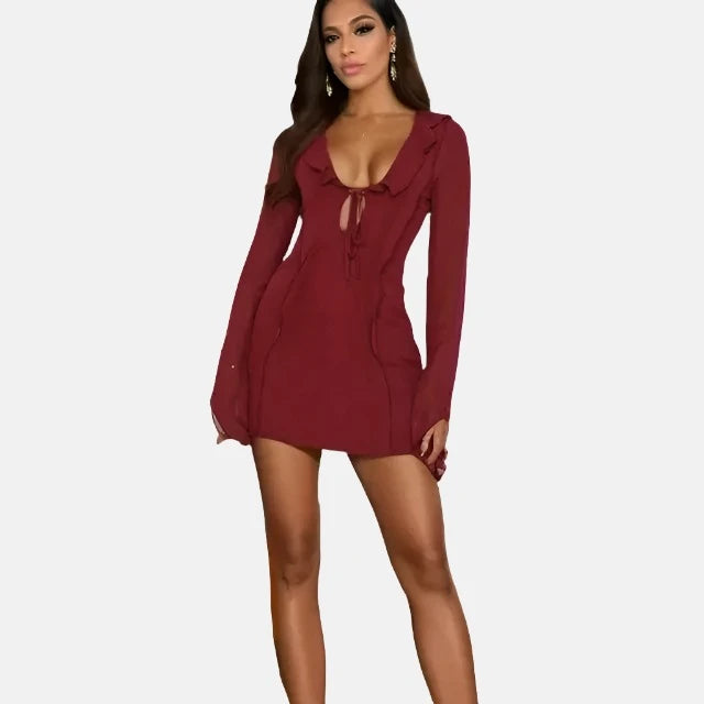 InstLike-Hollow Out Flare Sleeve Mini Dress