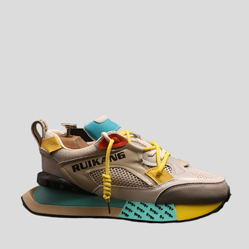 Premium Color-Block Mesh & Leather Sneakers