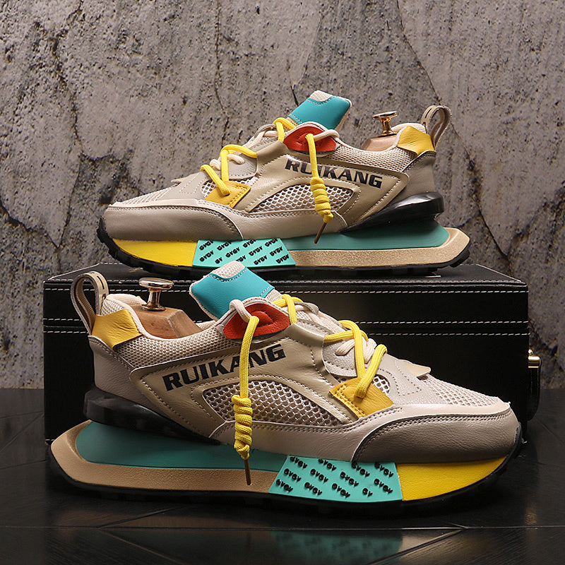Premium Color-Block Mesh & Leather Sneakers