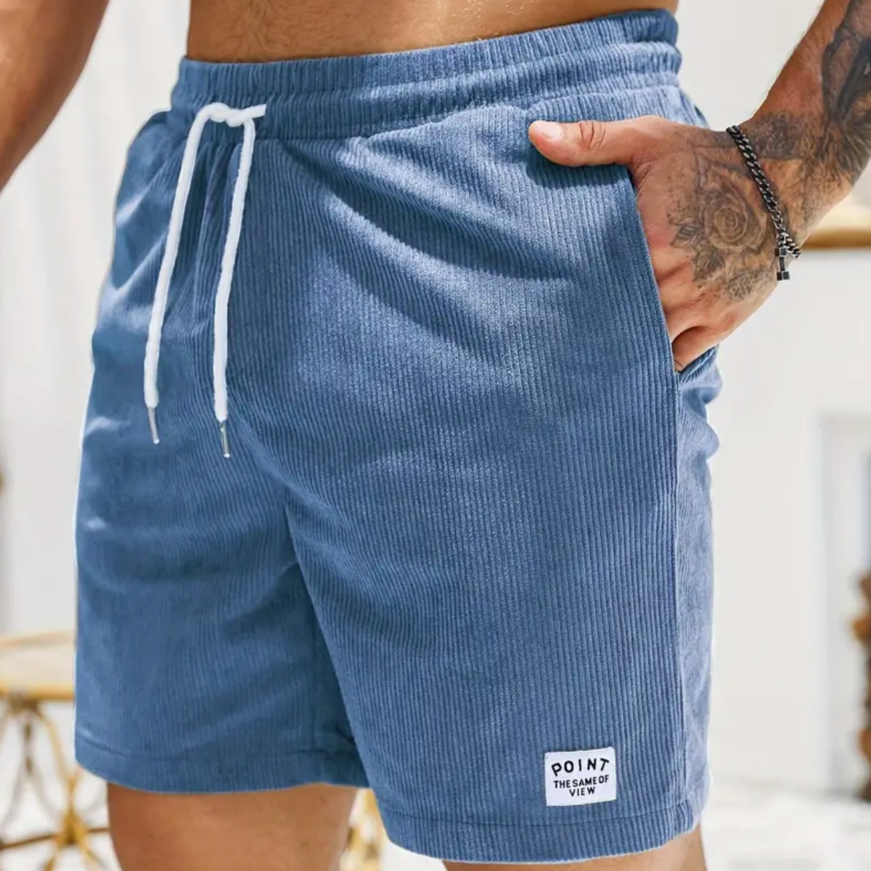 Summer New Solid Color Men Corduroy Sweatpants Casual Shorts