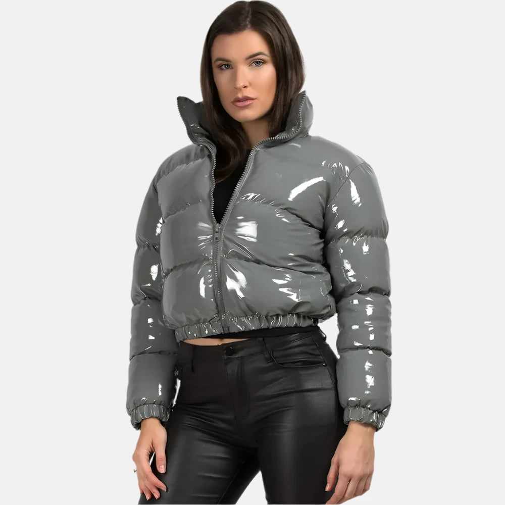 Shiny PU Leather Winter Jacket