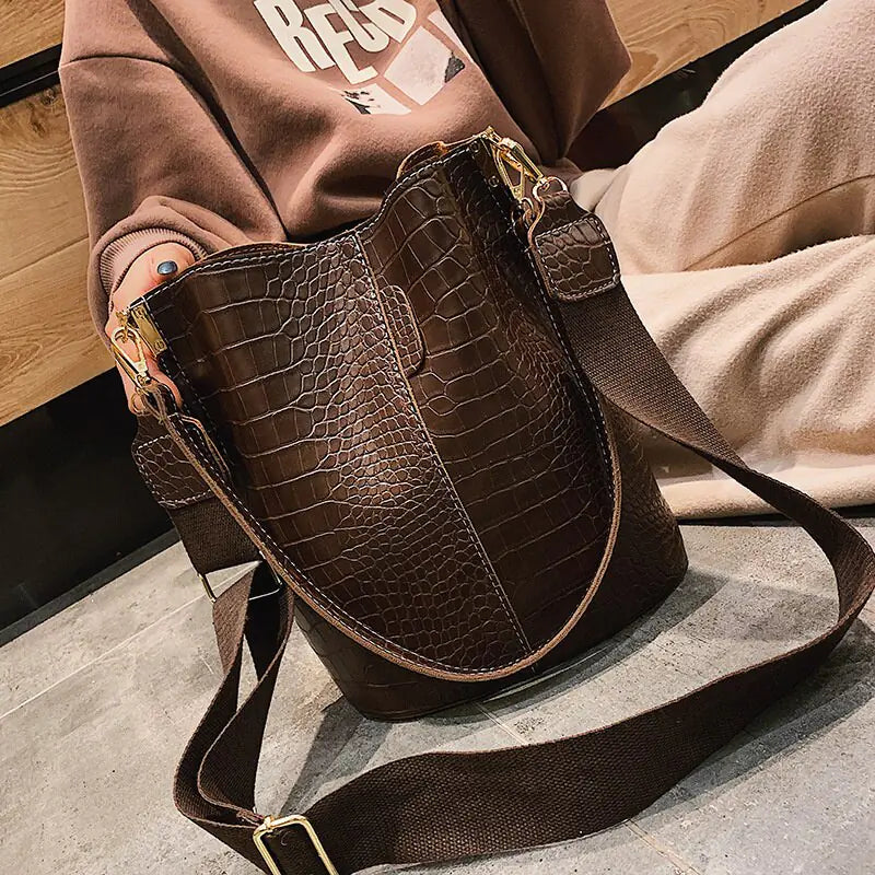 Stylish Croc-Embossed Bucket Bag