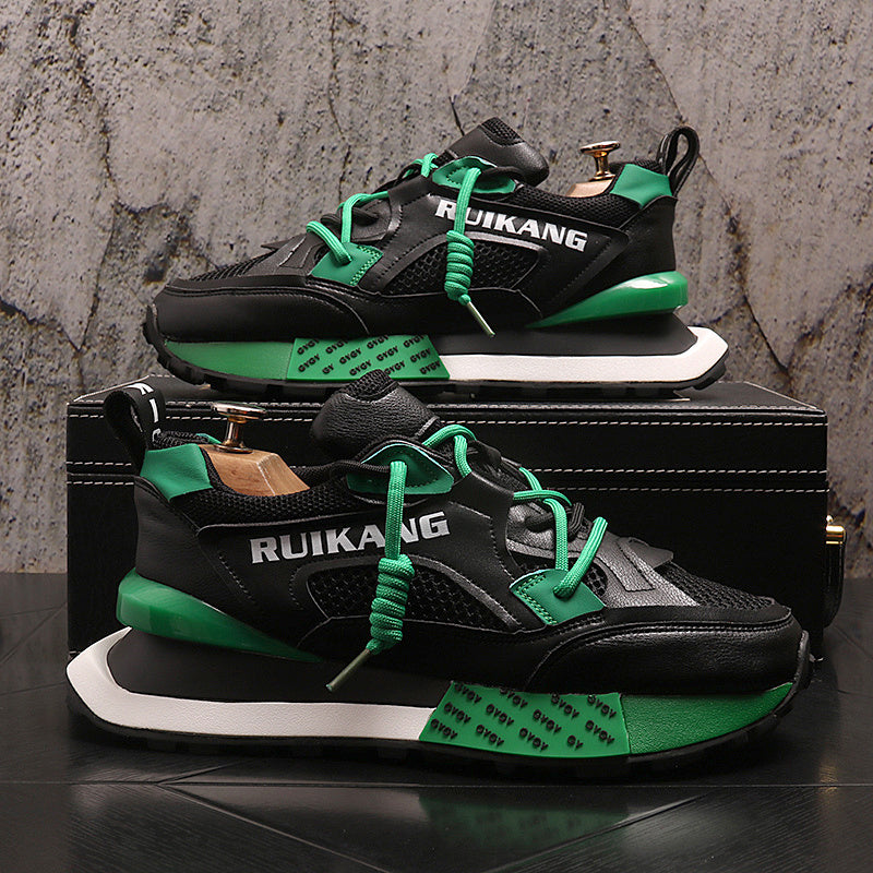 Premium Color-Block Mesh & Leather Sneakers