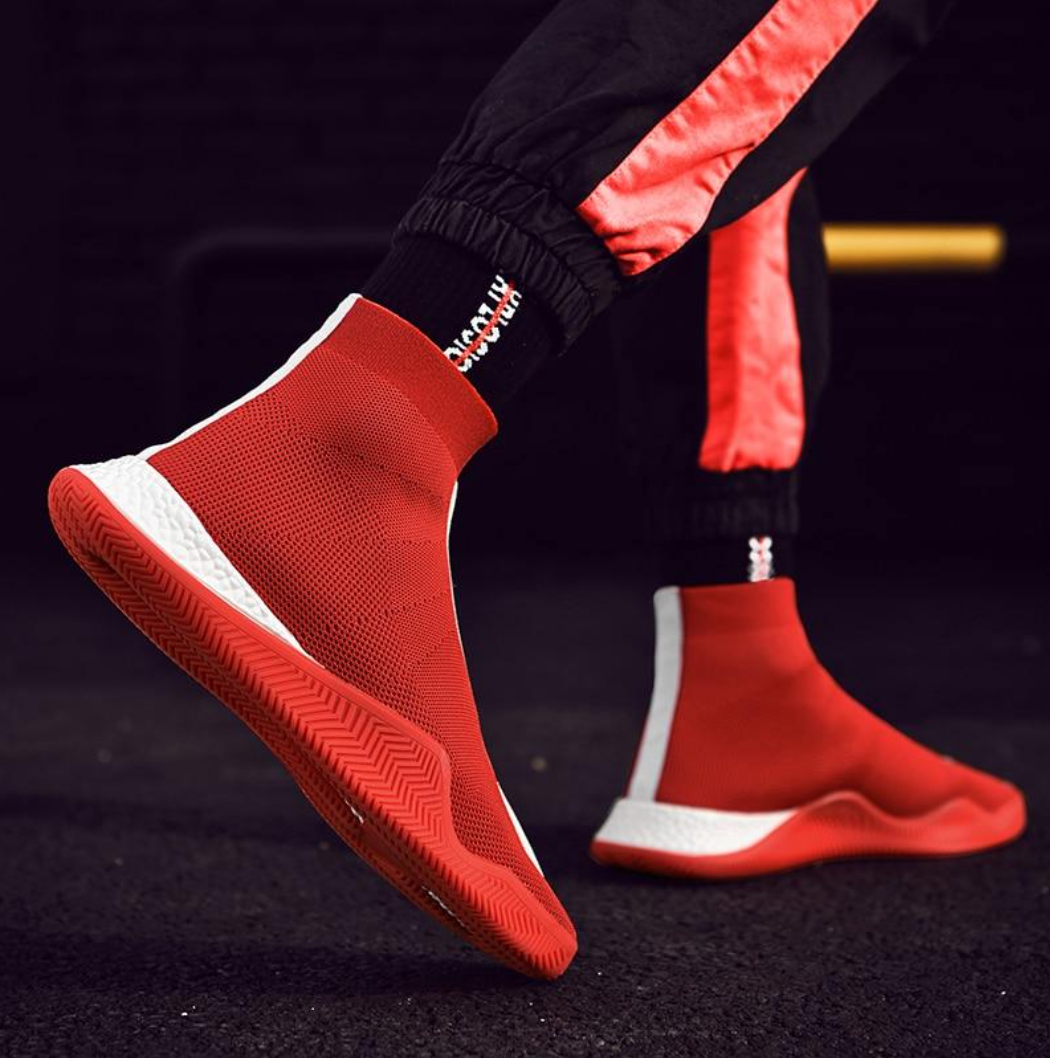 Men's Red High-Top Athletic Sneakers