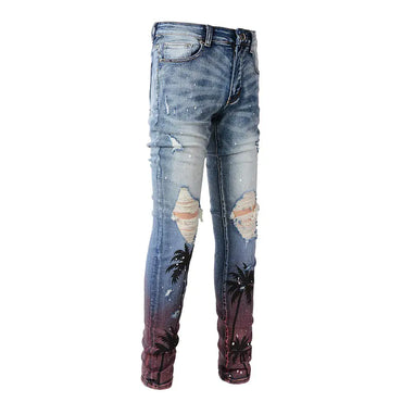 Palm Tree Sunset Distressed Jeans