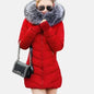 Women's Long Puffer Coat with Faux Fur Trim