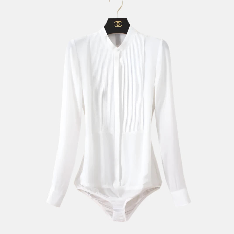 Elegant Pleated White Bodysuit