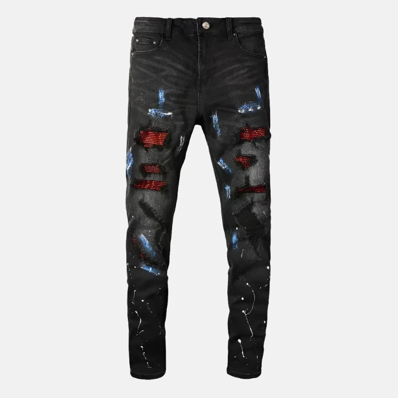 Distressed Jeans with Artistic Design