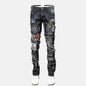 Men's Embroidered Badge Shredded Patch Jeans