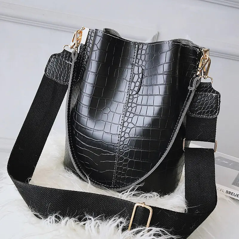 Stylish Croc-Embossed Bucket Bag