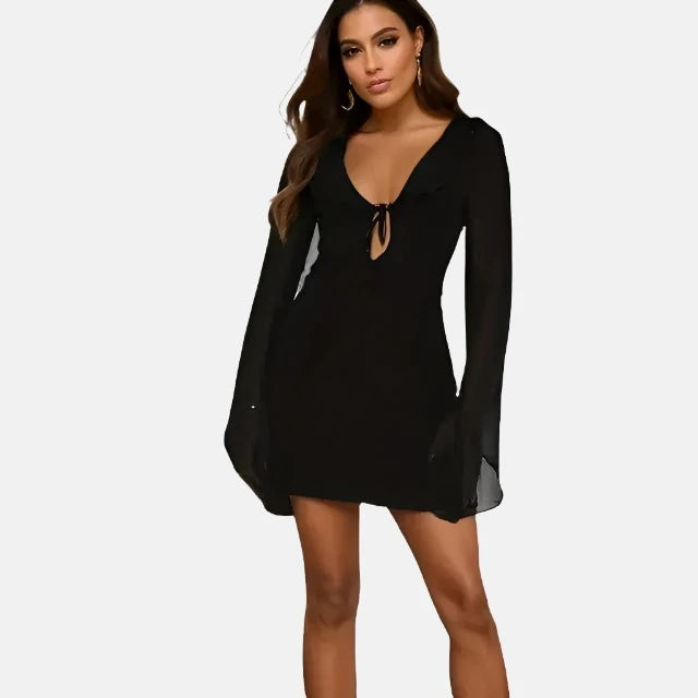 InstLike-Hollow Out Flare Sleeve Mini Dress