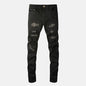 Men's Crystal Rhinestone Patchwork Ripped Skinny Jeans