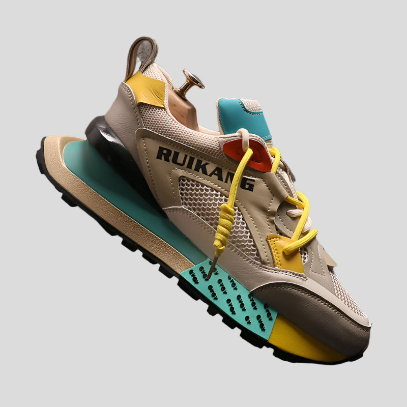 Premium Color-Block Mesh & Leather Sneakers