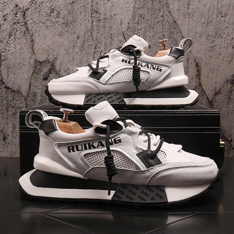 Premium Color-Block Mesh & Leather Sneakers
