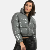 Shiny PU Leather Winter Jacket