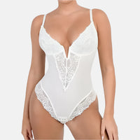 Elegant White Lace Bodysuit with Plunge Neckline