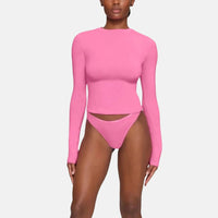 Ultra-Sleek Pink Long Sleeve Crop Top