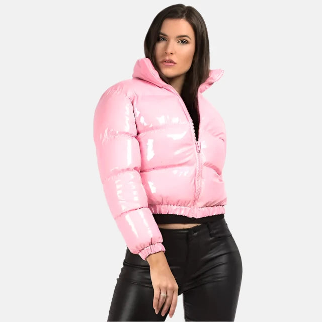 Shiny PU Leather Winter Jacket