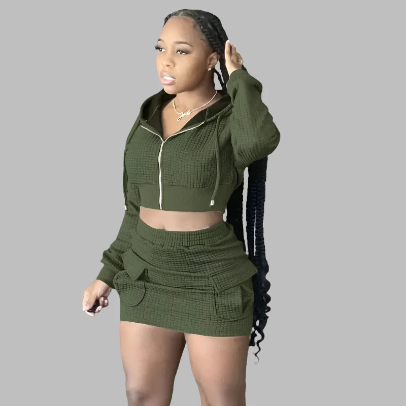 Elevate Your Style with Our Chic Olive Green Two-Piece Set