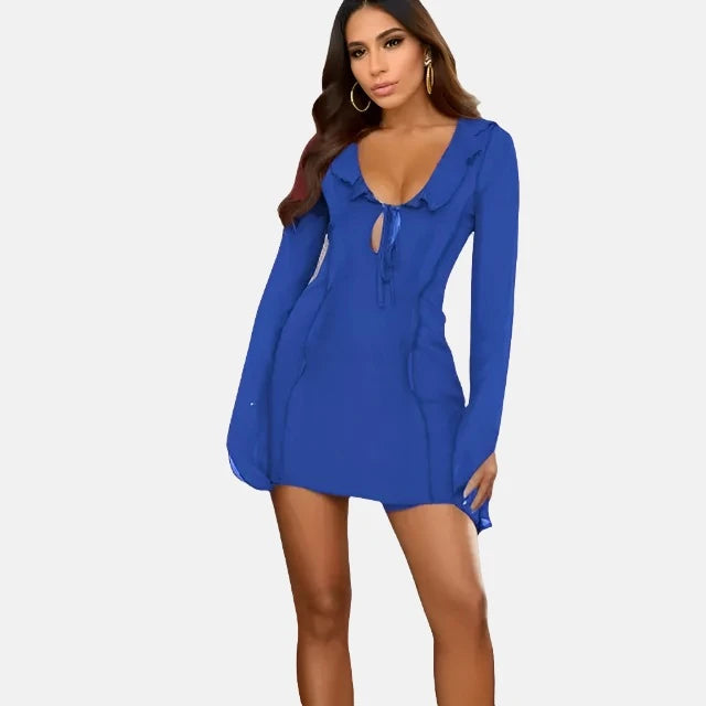 InstLike-Hollow Out Flare Sleeve Mini Dress