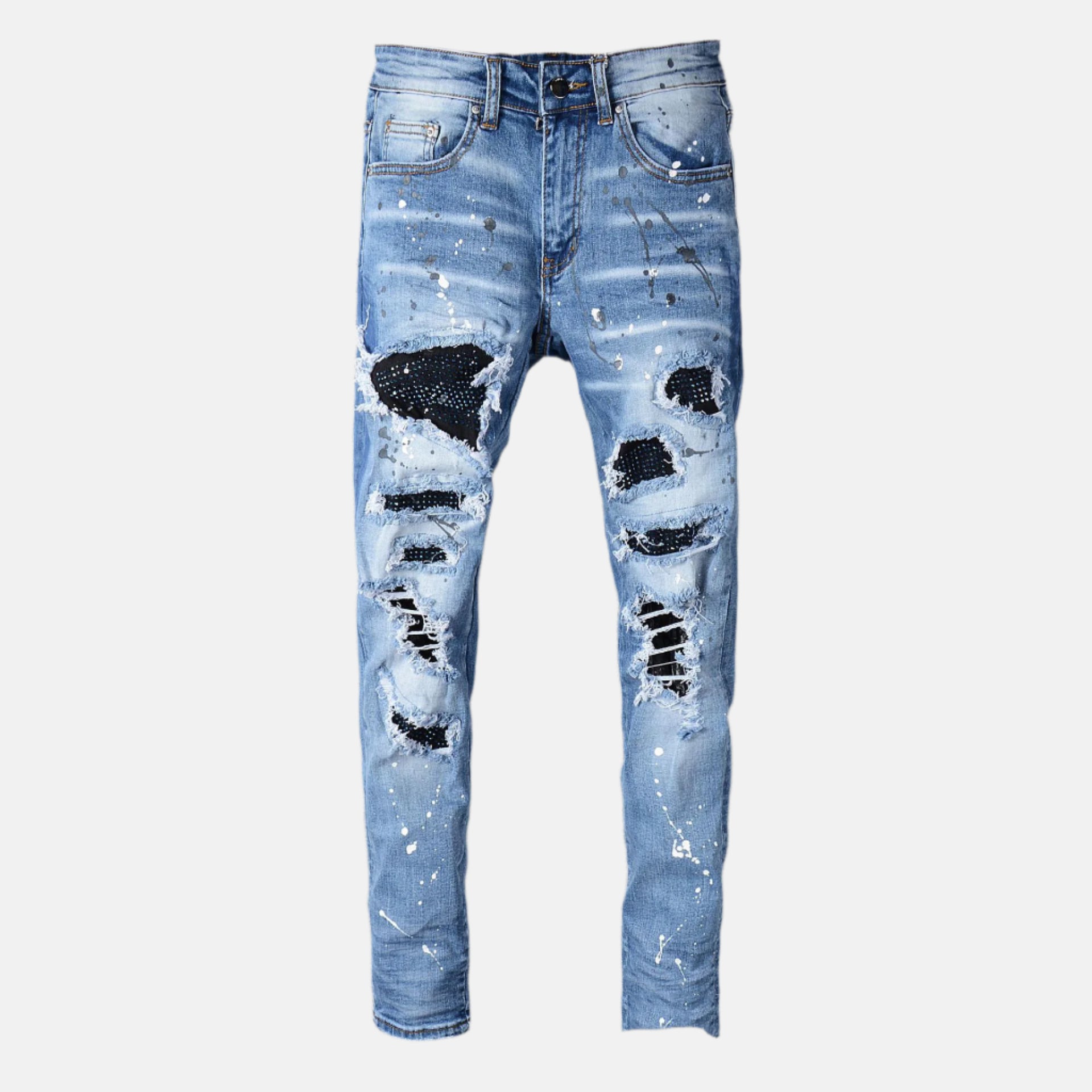 Men's Whiskered Patch Denim Jeans