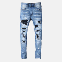 Men's Whiskered Patch Denim Jeans