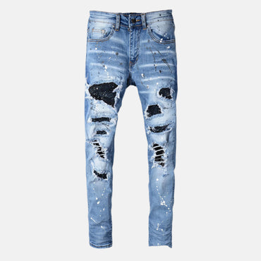 Men's Whiskered Patch Denim Jeans