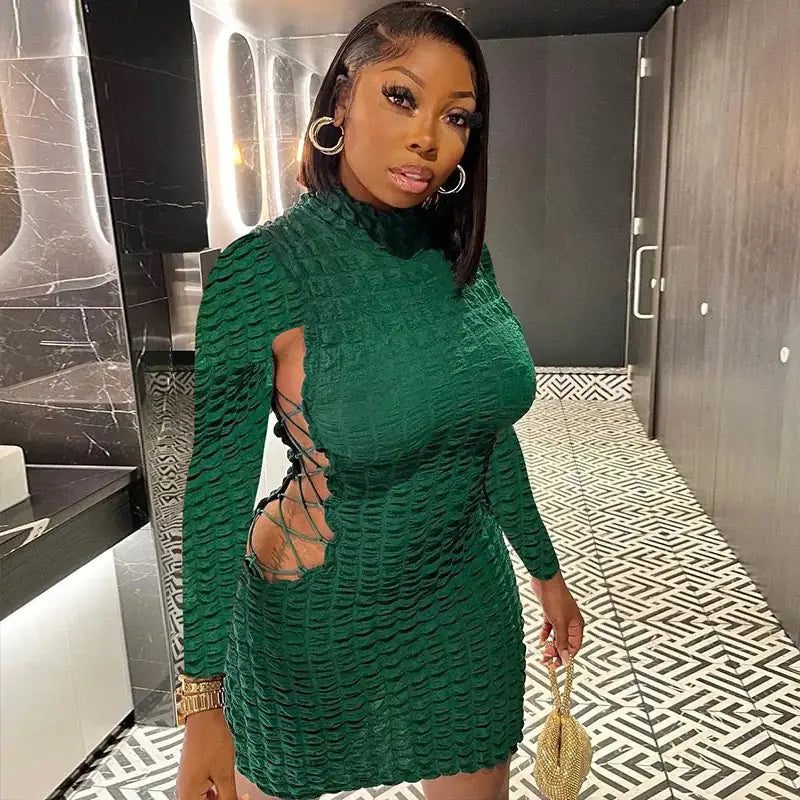 Emerald Green Textured Bodycon Dress