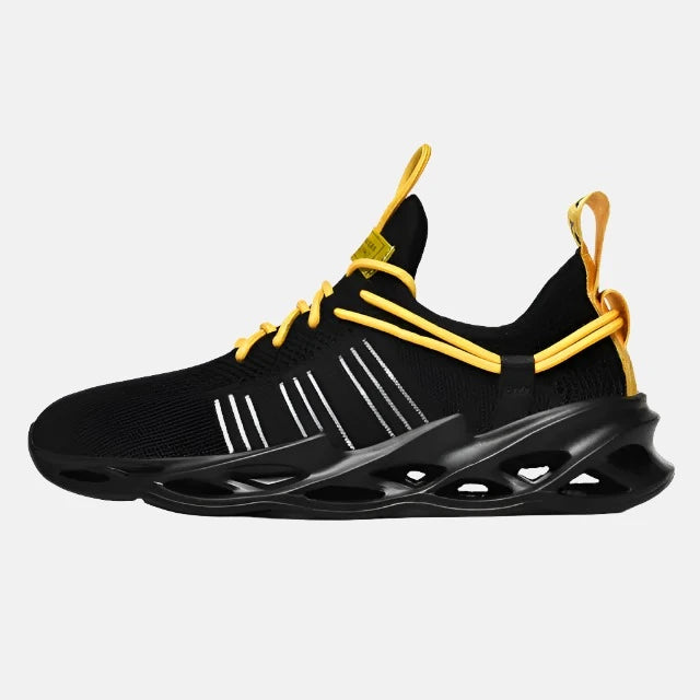 Men's Sleek Black and Yellow Running Shoes