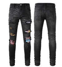Men's Simple Print Tattered Stretch Jeans