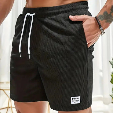 Summer New Solid Color Men Corduroy Sweatpants Casual Shorts