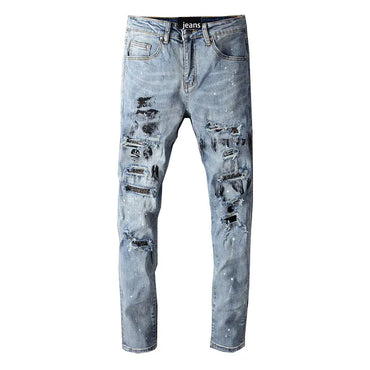 Diamond Hole Splash Ink Patch Jeans