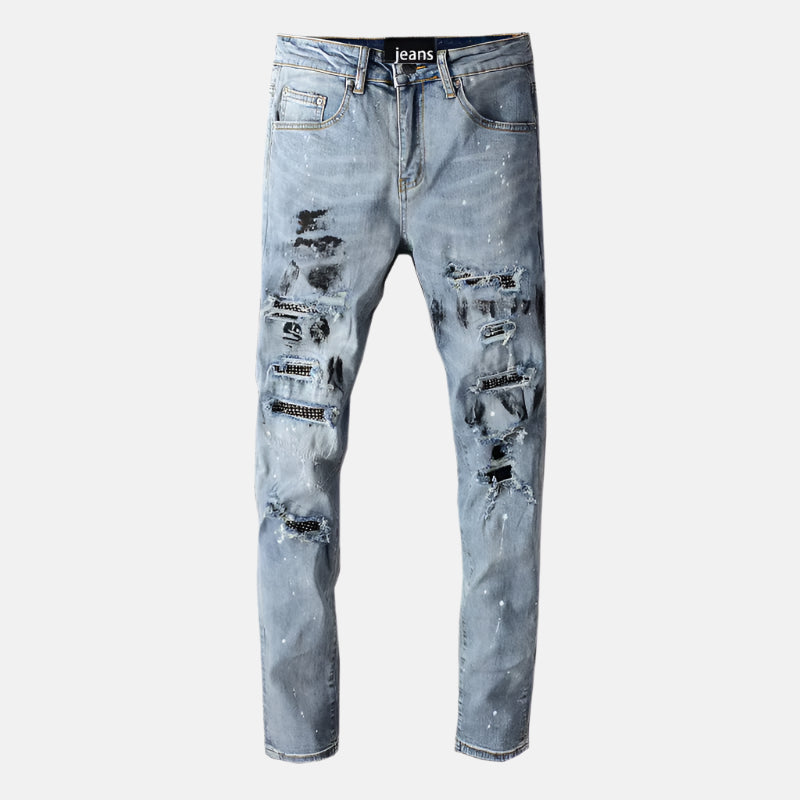 Diamond Hole Splash Ink Patch Jeans